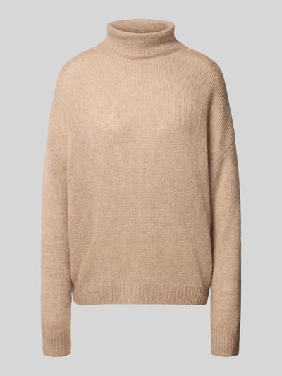 Produktfoto, Strickpullover aus Kaschmir-Mix mit Stehkragen von Hemisphere in Beige, Relaxed Fit, überschnittene Schultern, feine Textur