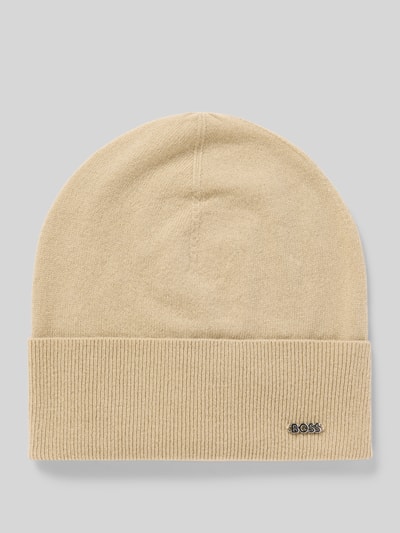 BOSS Beanie van een mix van scheerwol en kasjmier, model 'LARI' Beige - 1