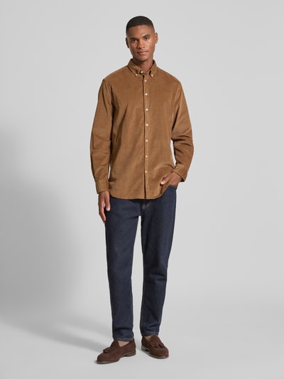 Christian Berg Men Freizeithemd mit Knopfleiste Cognac 1