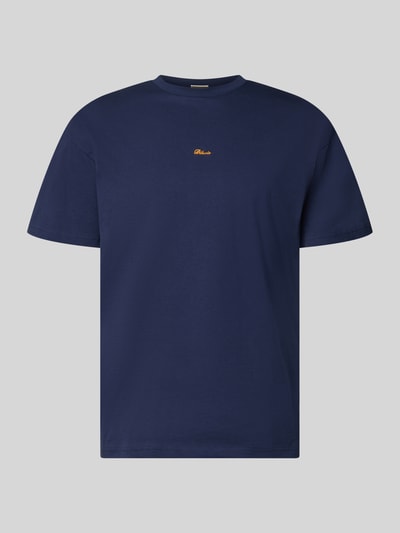 Productfoto, Regular Fit T-Shirt met Logo-Stitching van BLKVIS in effen donkerblauw, puur katoen, ronde hals, ruglengte bij maat M 62 cm