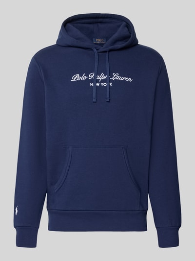 Produktfoto, donkerblauwe Relaxed Fit Hoodie uit katoenmix van Polo Ralph Lauren, eenvoudige textuur en geborduurd logo voor Heren
