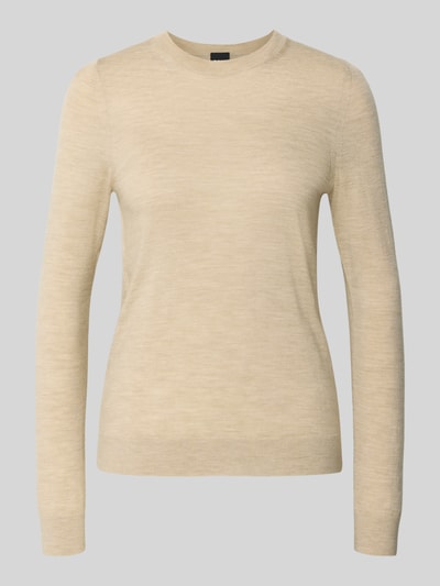 BOSS Sweter o kroju regular fit z dzianiny z czystej, żywej wełny model ‘FERPINA’ Beżowy melanż 2