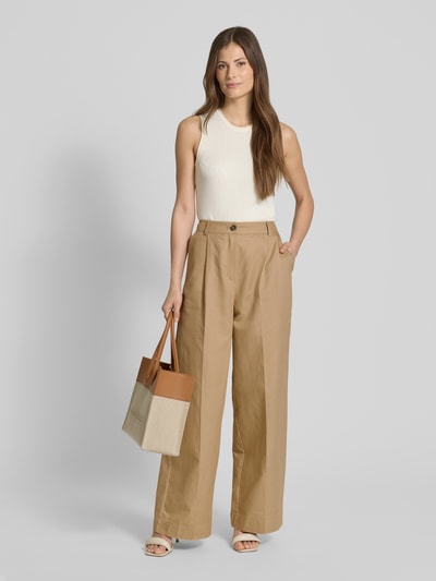 JAKE*S STUDIO WOMAN Wide Leg Bundfaltenhose aus Baumwoll-Leinen-Mix Mud 1