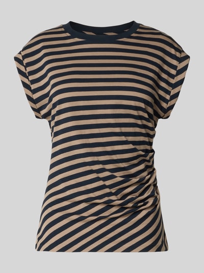 Produktfoto, Regular Fit T-Shirt aus reiner Baumwolle Modell 'Epka_striped1' von BOSS in Dunkelblau und Beige mit Streifen-Print, Damen T-Shirt