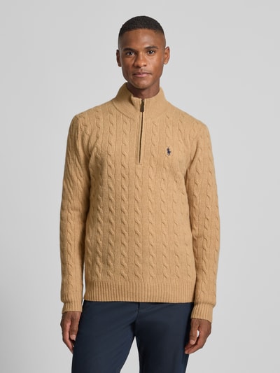 Polo Ralph Lauren Gebreide pullover van een mix van katoen en kasjmier met opstaande kraag Camel - 4