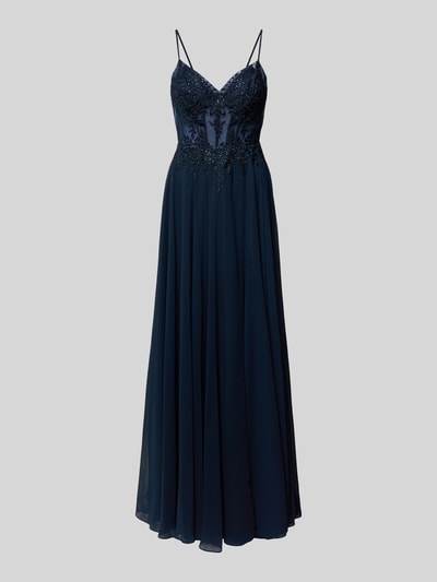 Luxuar Regular Fit Abendkleid mit floralem Spitzenbesatz Dunkelblau 2