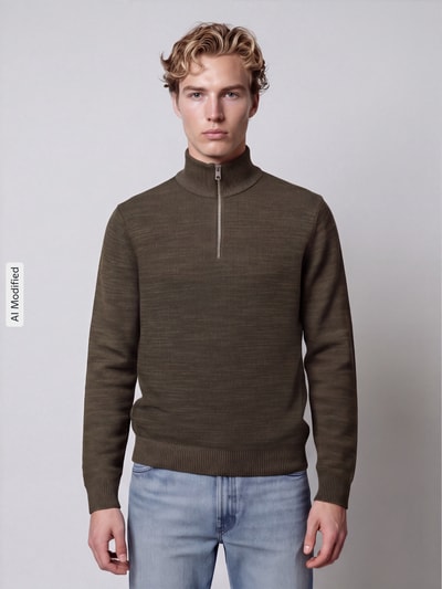 Selected Regular Fit Troyer aus reiner Baumwolle Modell 'DANE' Dunkelgruen 4