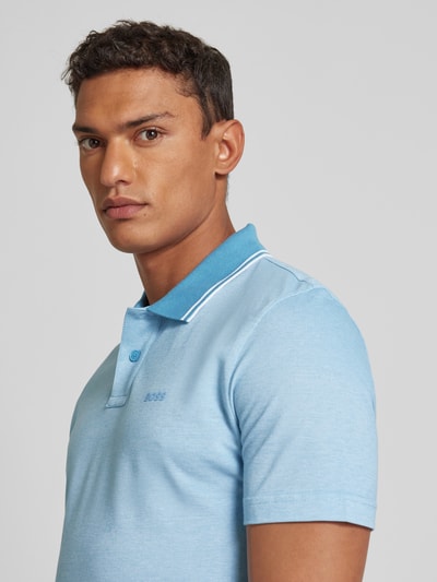 BOSS Orange Slim fit poloshirt met labelprint Oceaanblauw - 3