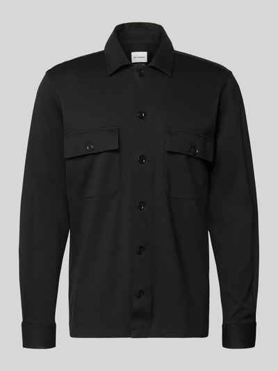 Produktfoto, Jersey Blouson met borstzakken van Roy Robson, viscosemix met stretch, regular fit, platte kraag, knoopsluiting, ruglengte maat M 76 cm, zwarte kleur, gladde textuur
