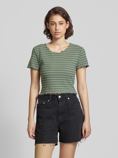 Only Cropped T-Shirt mit Streifenmuster Modell 'ANITS' Schilf 4