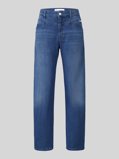 Produktfoto, Barrel Jeans aus Baumwoll-Mix Modell 'Mari Cosmo' von OPUS PANTS in mittlerem Blau mit dezentem Farbverlauf und sichtbarer Struktur.