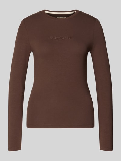Produktfoto, Skinny Fit Longsleeve aus Baumwoll-Mix von GUESS in Braun mit Rundhalsausschnitt und Logo-Stitching, figurbetont