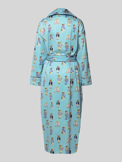 Frauenmodel trägt Regular Fit Bademantel mit Polo Bear Print von Polo Ralph Lauren aus reiner Baumwolle mit Allover-Muster, Rückansicht.