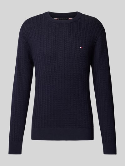 Tommy Hilfiger Slim Fit Strickpullover mit Fischgrät-Struktur Marine 2