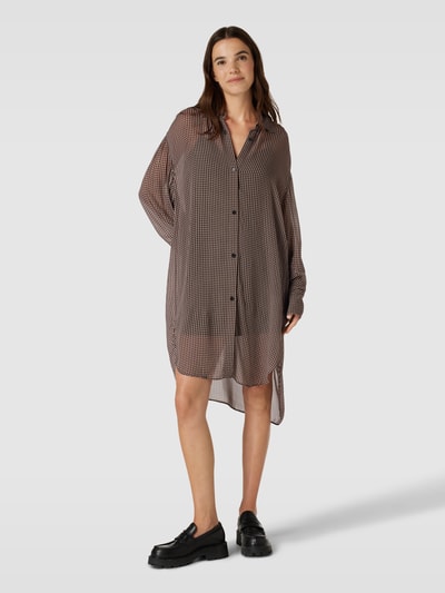 BOSS Black Women Lange blouse van viscose met pied-de-poule-motief, model 'Bareid' Camel - 4