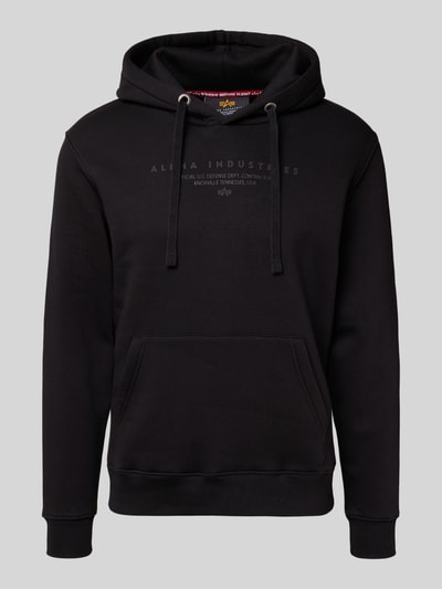 Alpha Industries Bluza z kapturem, nadrukiem z logo i kieszenią kangurką Czarny 2