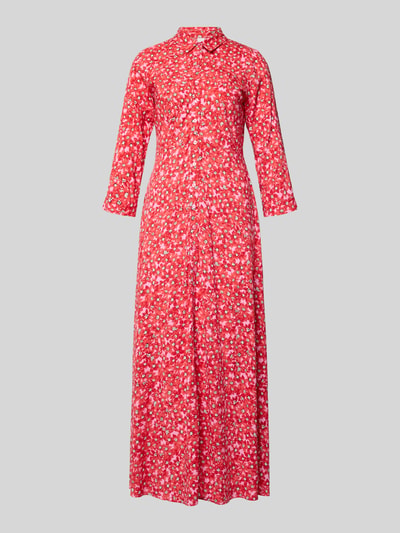 Produktfoto, Hemdblusenkleid aus Reine Viskose mit Knopfleiste Modell 'SAVANNA' von YAS, A-Linie, Maxikleid, Allover-Look, rot gemustert