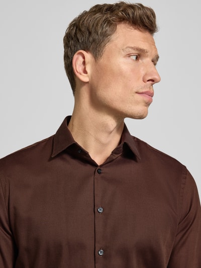 Jake*s Slim fit zakelijk overhemd van katoen met kentkraag Middenbruin - 3