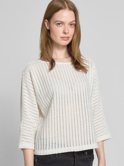 OPUS Sweter z dzianiny z rękawem o dł. 3/4 model ‘Sowi’ Złamany biały 3