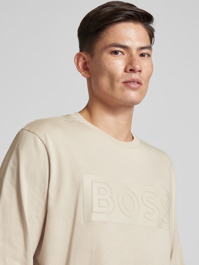 BOSS Green Shirt met lange mouwen en labelprint, model 'Togn' Beige - 3