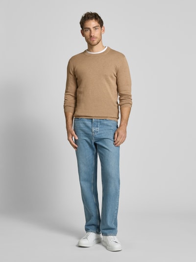 Tom Tailor Regular Fit Strickpullover aus reiner Baumwolle mit Rundhalsausschnitt Beige 1