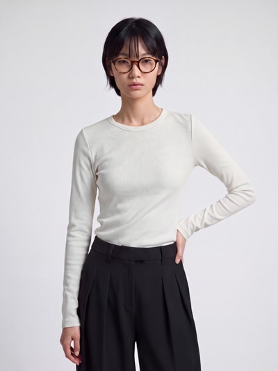Marc O'Polo DENIM Langarmshirt mit Rollsaum-Details Offwhite 4