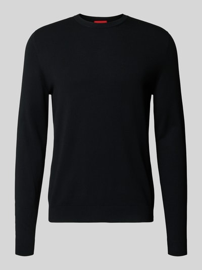 Produktfoto, Regular Fit Strickpullover aus Viskose-Mix Modell 'SAN CODY-CV' von HUGO, czarny, gładka faktura, okrągły dekolt, długi rękaw
