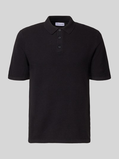 Produktfoto, Regular Fit Poloshirt mit Strukturmuster Modell 'GEORGE' von Jack & Jones, Baumwoll-Mix, Knopfleiste, schwarze Farbe.