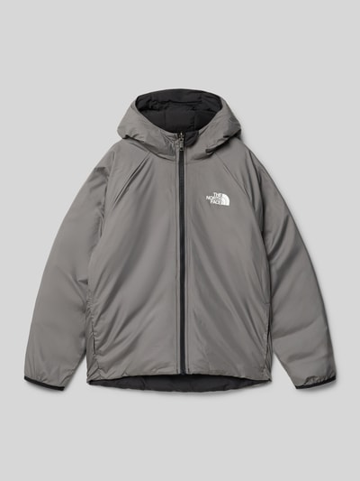 Produktfoto, Kurtka pikowana z kapturem i logo od The North Face, krój regular fit, funkcja dwustronna, kolor szary, długość tyłu 61 cm, szerokość ramion 24 cm, długość rękawów 63 cm