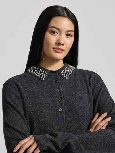 Gestuz Sweter z dzianiny z kołnierzykiem polo model ‘manzi’ Ciemnoszary melanż 3