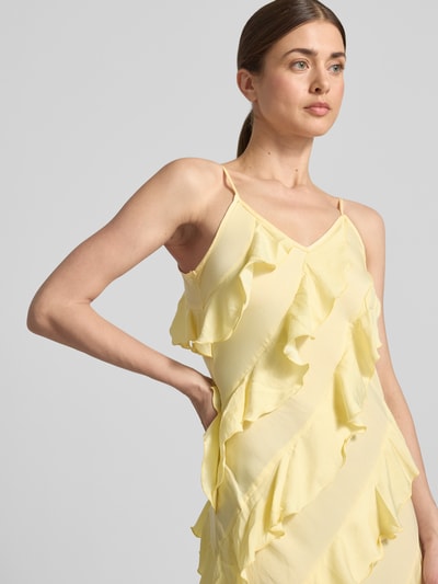 VERO MODA Nauwsluitende maxi-jurk met ruches model 'ICELYN' Lichtgeel - 3