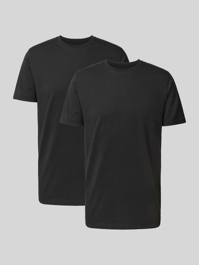 Produktfoto, T-Shirt mit geripptem Rundhalsausschnitt im 2er-Pack von OLYMP Level Five aus reiner Baumwolle, Regular Fit, Farbe Schwarz.