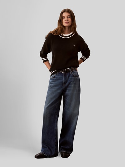 Calvin Klein Jeans Regular Fit Pullover aus reiner Baumwolle mit Kontraststreifen Black 1