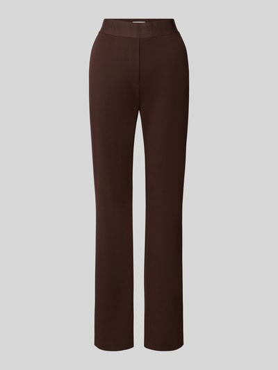 Produktfoto, braune Flared Cut Hose aus Viskose-Mix mit Gesäßtaschen von Christian Berg Woman, glatte Textur, Damen Hose, neutraler Hintergrund