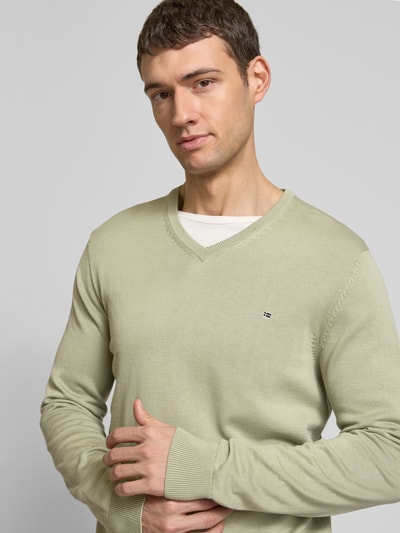 Christian Berg Men Strickpullover mit Label-Stitching Oliv 3