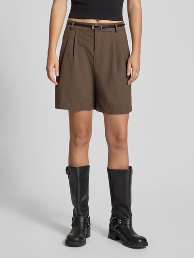 Only Regular fit bermuda met smalle riem, model 'GARIA' Chocoladebruin - 4