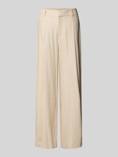 Produktfoto, spodnie z szerokimi nogawkami Wide Leg Pants aus Viskose-Mix mit Biesen Modell 'MIssa Coleen' von MOS MOSH, mieszanka wiskozy z lnem, krój loose fit, zaszewki, zapięcie na haftkę i zamek błyskawiczny, szerokość w rozmiarze 36: 39 cm, długość wewnętrzna nogawki w rozmiarze 36: 106 cm