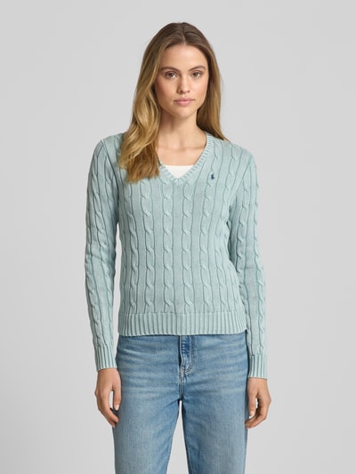Polo Ralph Lauren Strickpullover mit V-Ausschnitt Modell 'KIMBERLY' Hellblau 4