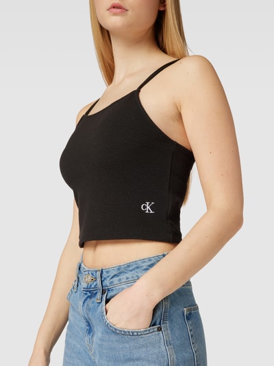 Calvin Klein Jeans Top met structuurmotief, model 'SLUB' Zwart - 3