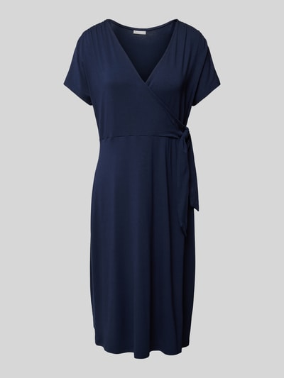 Fransa Knielange jurk in wikkellook, model 'DOTTIE' Marineblauw - 2
