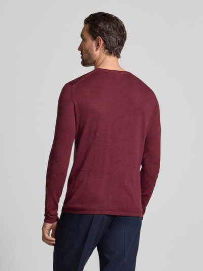Christian Berg Men Regular fit pullover van puur katoen in gebreide look Bordeaux gemêleerd - 5
