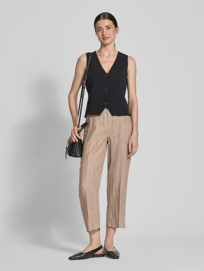 MAC Straight leg linnen broek in verkorte pasvorm, model 'Nora' Beige gemêleerd - 1