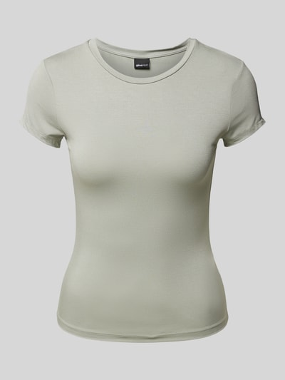 Gina Tricot T-shirt z prążkowanym okrągłym dekoltem Jasnoszary 1