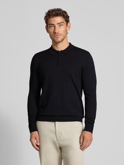JOOP! Collection Sweter z dzianiny z żywej wełny z kołnierzykiem polo model ‘Dondor’ Ciemnoniebieski 4