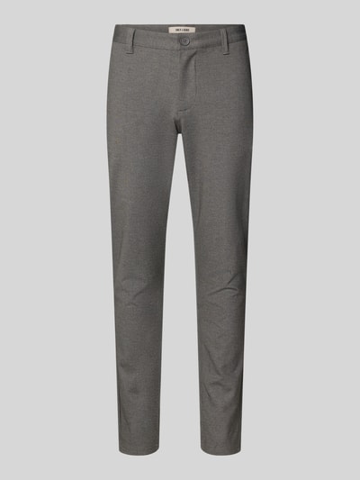 Produktfoto, Slim Fit Chino aus Viskose-Mix Modell 'MARK' von Only & Sons, grau meliert, unifarben, Gürtelschlaufen, Gesäß- und Eingrifftaschen.