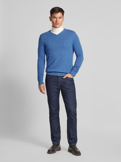 Christian Berg Men Strickpullover mit gerippten Abschlüssen Blau Melange 1