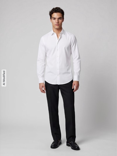Jake*s Slim fit zakelijk overhemd met afgeronde zoom Wit - 1