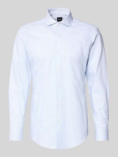 Produktfoto, Slim Fit zakelijk overhemd uit katoenmix Model 'HANK' van BOSS met all-over rasterruit motief in lichtblauw en wit