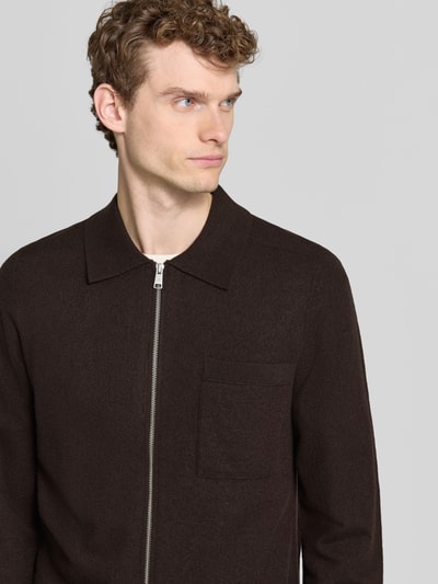 Marc O'Polo Regular Fit Strickjacke aus Schurwoll-Mix Dunkelbraun 3
