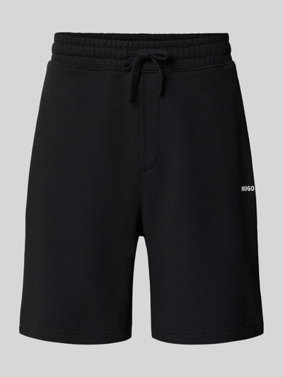 Produktfoto, Regular Fit Sweatshorts aus reiner Baumwolle Modell 'DAYONO' von HUGO, Optik: Unifarben, Label-Print, Bundabschluss: elastisch mit Tunnelzug, seitliche Eingrifftaschen, Materialverarbeitung: Sweat, Farbe Schwarz